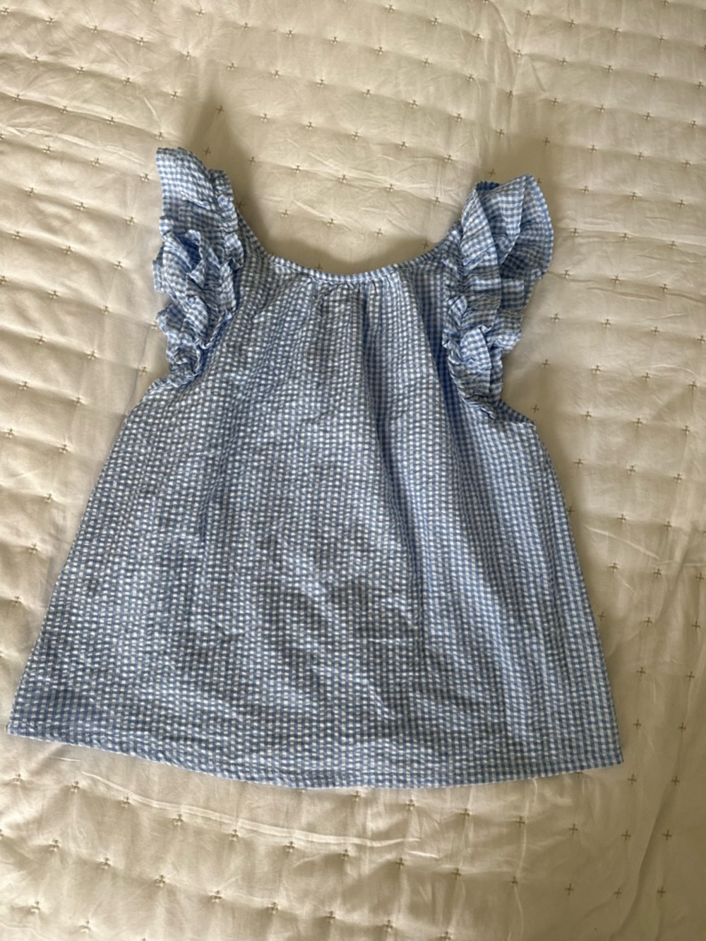 Blue Gingham Ruffle Sleeve Top - Picture 3 of 4